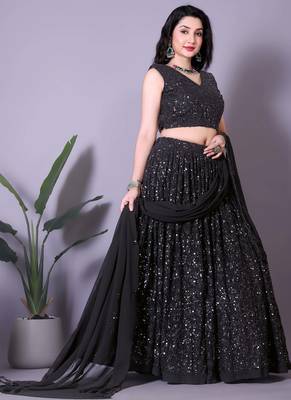 Black Heavy Party Wear Sequence Work Lehenga Choli 1