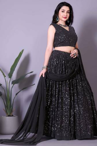 Black Heavy Party Wear Sequence Work Lehenga Choli