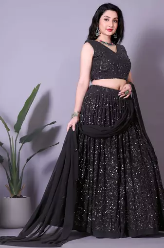 Black Heavy Party Wear Sequence Work Lehenga Choli