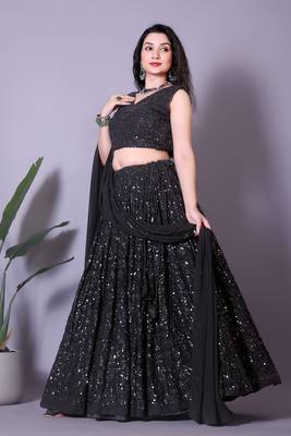 Black Heavy Party Wear Sequence Work Lehenga Choli 2