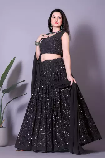 Black Heavy Party Wear Sequence Work Lehenga Choli