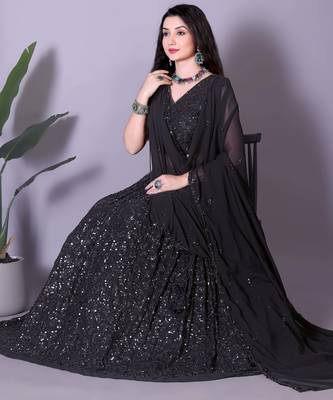 Black Heavy Party Wear Sequence Work Lehenga Choli 3