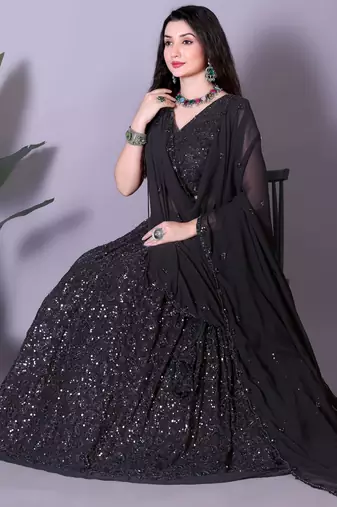Black Heavy Party Wear Sequence Work Lehenga Choli