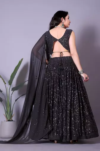Black Heavy Party Wear Sequence Work Lehenga Choli