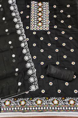 Women's black heavy thread embroidery chanderi cotton dress material 1