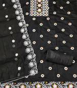 Women's black unstitched heavy thread embroidery chanderi cotton dress material (cp9096blk)