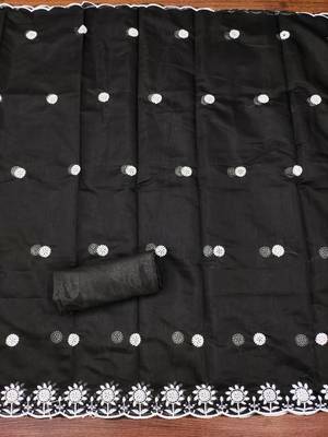 Women's black heavy thread embroidery chanderi cotton dress material 3