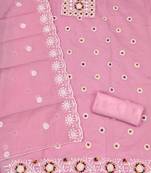 Women's pink unstitched heavy thread embroidery chanderi cotton dress material (cp9096pnk)