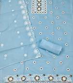 Women's sky blue unstitched heavy thread embroidery chanderi cotton dress material (cp9096sbl)