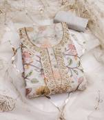 Women's beige unstitched sequence digital position print viscose organza dress material (msmfc11572b)