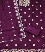 Women's voilet unstitched heavy thread embroidery chanderi cotton dress material (cp9096vlt)