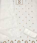 Women's white unstitched heavy thread embroidery chanderi cotton dress material (cp9096wht)