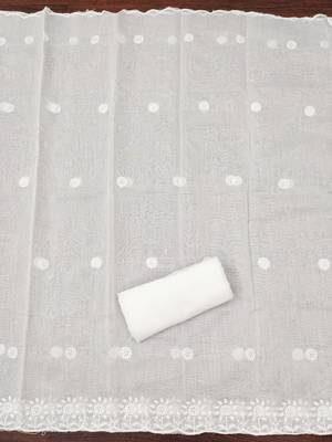 Women's white heavy thread embroidery chanderi cotton dress material 4