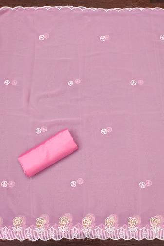 Women's baby pink unstitched heavy thread embroidery georgette dress material (cp9097bpk)