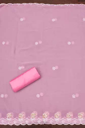 Women's baby pink heavy thread embroidery georgette dress material