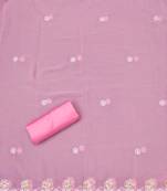 Women's baby pink unstitched heavy thread embroidery georgette dress material (cp9097bpk)