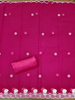 Women's magenta heavy thread embroidery georgette dress material 1