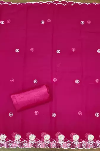 Women's magenta heavy thread embroidery georgette dress material