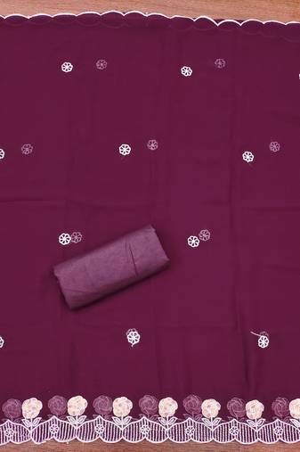 Women's purple unstitched heavy thread embroidery georgette dress material (cp9097ppl)