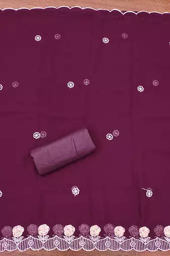 Women's purple heavy thread embroidery georgette dress material