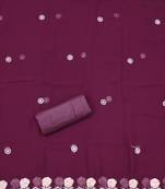 Women's purple unstitched heavy thread embroidery georgette dress material (cp9097ppl)
