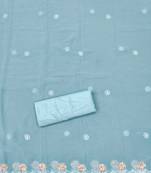 Women's sky blue unstitched heavy thread embroidery georgette dress material (cp9097sbl)