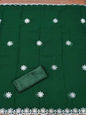 Women's green heavy thread embroidery georgette dress material 1