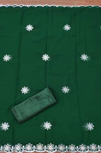 Women's green unstitched heavy thread embroidery georgette dress material (cp9098grn)