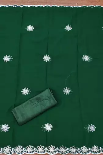 Women's green heavy thread embroidery georgette dress material