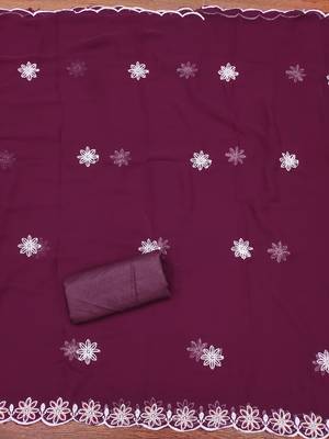Women's purple heavy thread embroidery georgette dress material 1