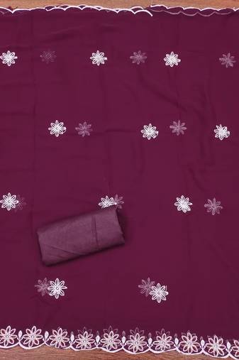 Women's purple unstitched heavy thread embroidery georgette dress material (cp9098ppl)