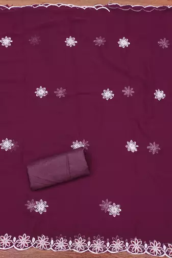 Women's purple heavy thread embroidery georgette dress material