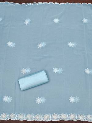Women's sky blue heavy thread embroidery georgette dress material 1