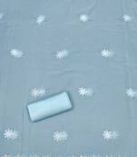 Women's sky blue unstitched heavy thread embroidery georgette dress material (cp9098sbl)