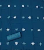 Women's teal blue unstitched heavy thread embroidery georgette dress material (cp9098tbl)