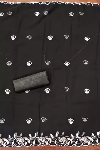 Women's black heavy thread embroidery georgette dress material