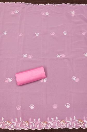Women's baby pink unstitched heavy thread embroidery georgette dress material (cp9099bpk)