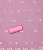 Women's baby pink unstitched heavy thread embroidery georgette dress material (cp9099bpk)