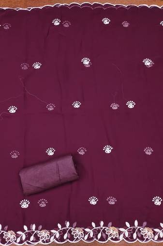 Women's purple unstitched heavy thread embroidery georgette dress material (cp9099ppl)