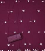 Women's purple unstitched heavy thread embroidery georgette dress material (cp9099ppl)