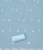 Women's sky blue unstitched heavy thread embroidery georgette dress material (cp9099sbl)