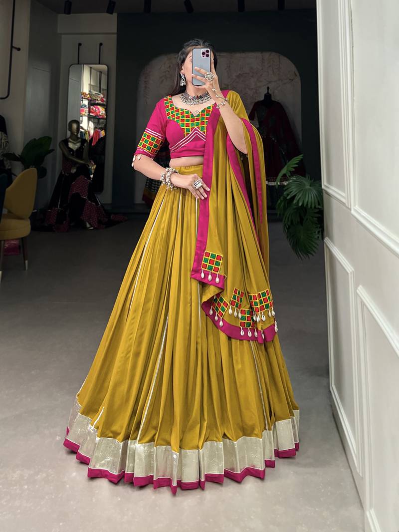 mustard Rayon Chaniya Choli with Gotta Patti Work