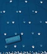 Women's teal blue unstitched heavy thread embroidery georgette dress material (cp9099tbl)