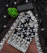 Women's black unstitched heavy thread embroidery georgette dress material (cp9100blk)