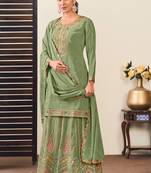 Pista green chinon silk embroidered straight style suit