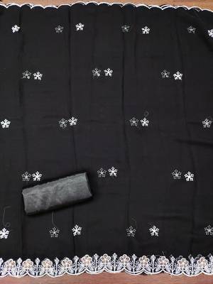 Women's black heavy thread embroidery georgette dress material 2