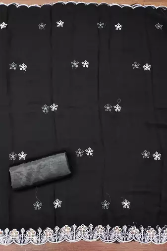 Women's black heavy thread embroidery georgette dress material
