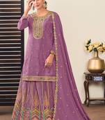 Lavender chinon silk embroidered skirt style suit
