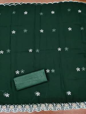 Women's green heavy thread embroidery georgette dress material 1