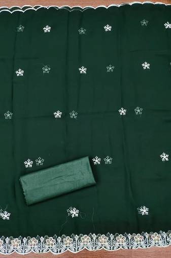 Women's green unstitched heavy thread embroidery georgette dress material (cp9100grn)
